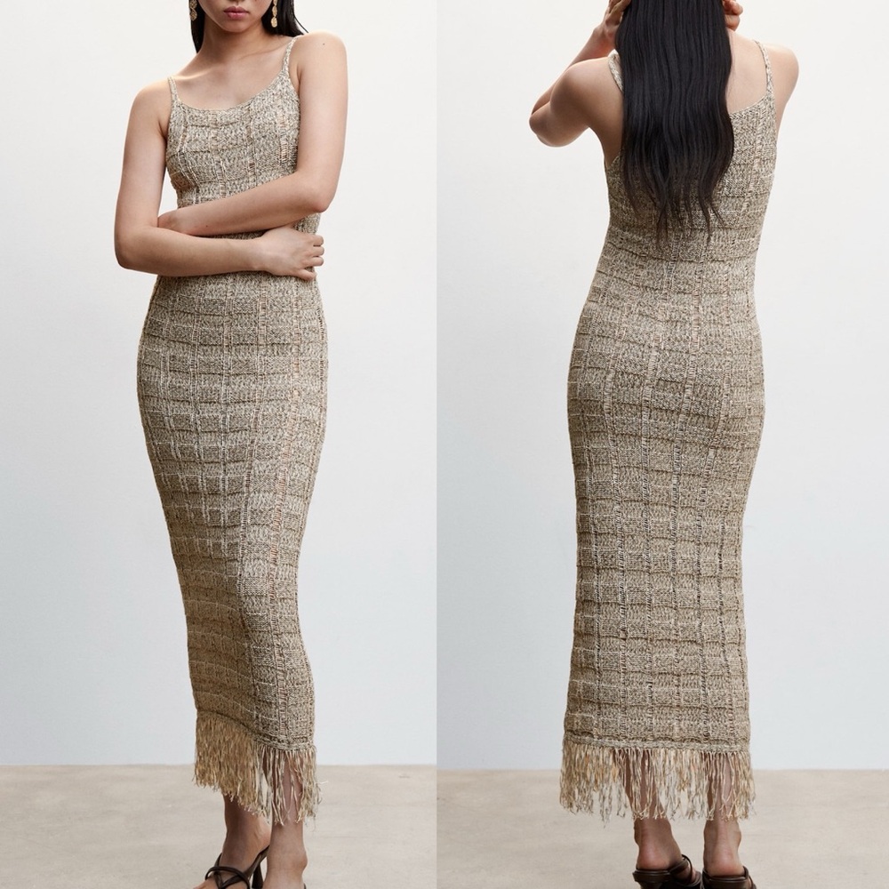 Mango MNG NWOT knit crochet fringe hem midi maxi summer dress